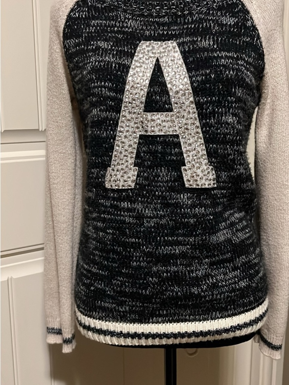 Vero Moda Black & Cream Rhinestone 'A' Raglan Sweater - Picture 3 of 6